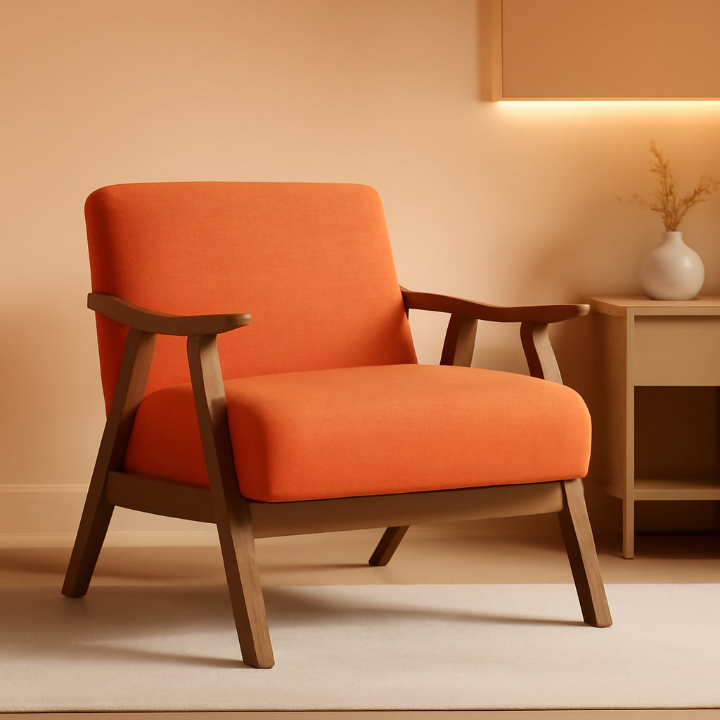 Orange Mid Century Modern Upholstered Accent Chair