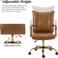 Adjustable Faux Leather Desk Chair With Golden Legs Camel