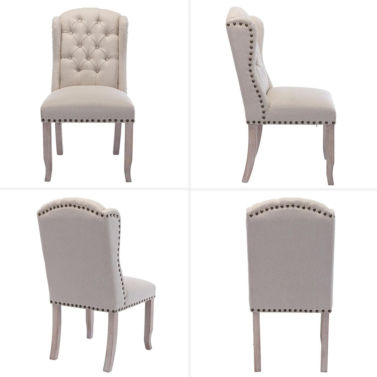 Beige Linen Tufted Wingback Upholstered Dining Chairs