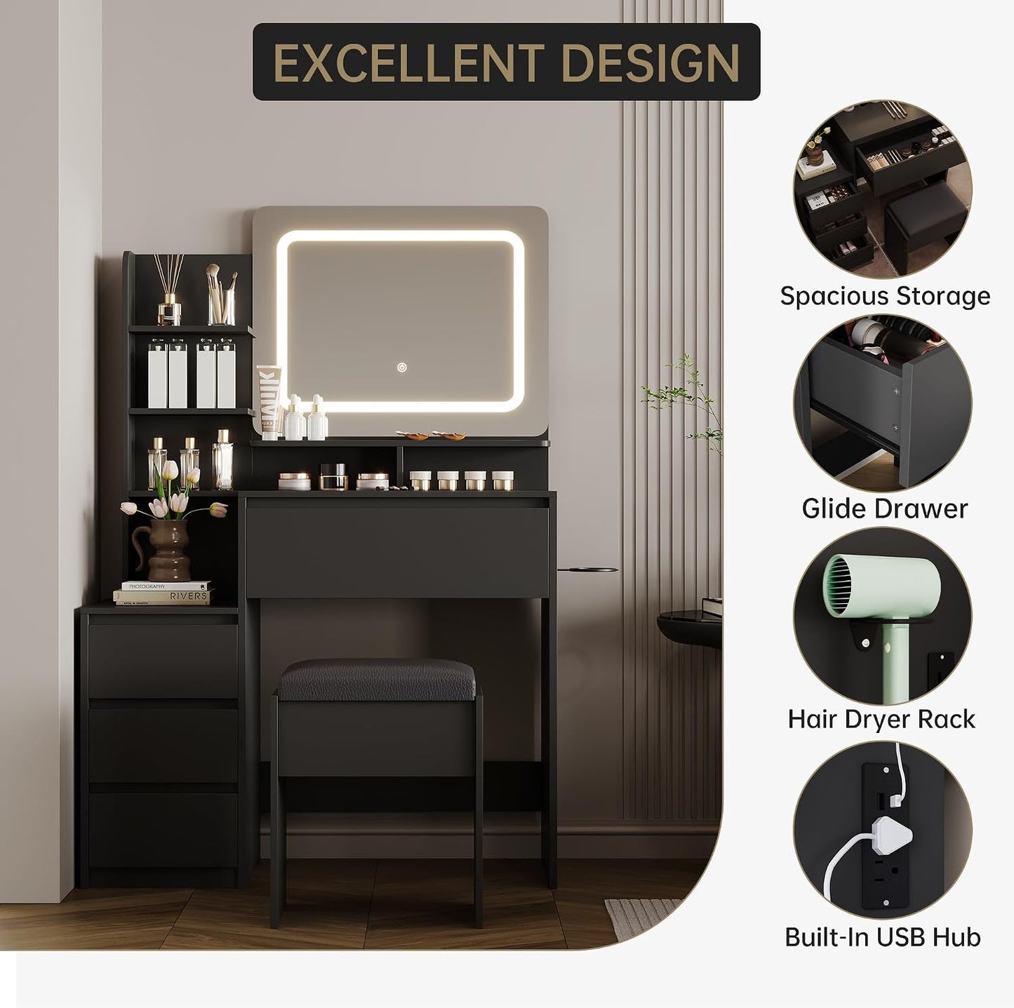 36 Inch Customizable Illuminated Vanity Desk Mirror-2
