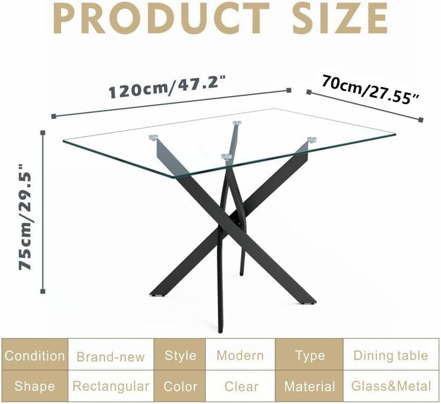 Modern Rectangular Tempered Glass Dining Table Black