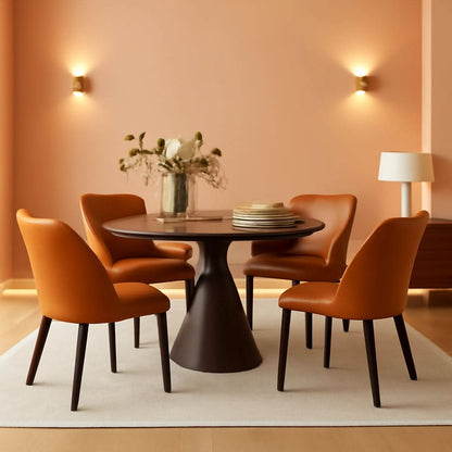 Upholstered Dining Chairs Set Of Four Brown PU Leather