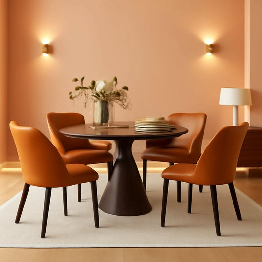 Upholstered Dining Chairs Set Of Four Brown PU Leather
