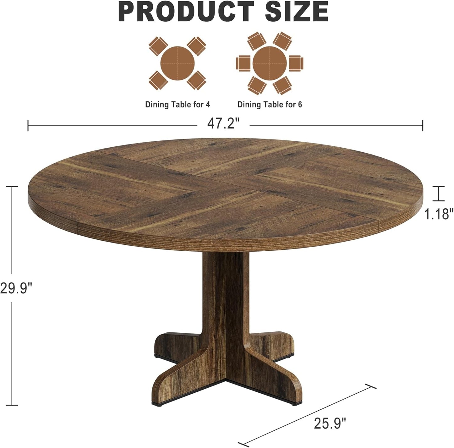 Round Dining Table Forty Seven Inch Dark Walnut Finish