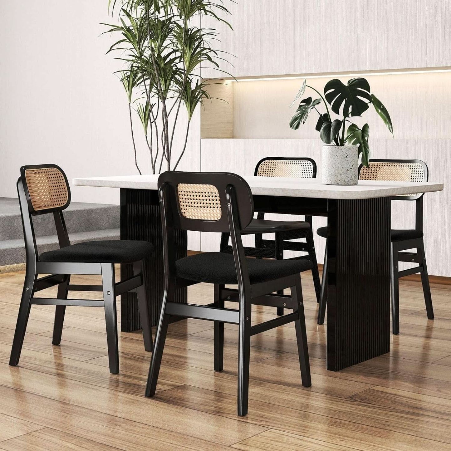 Black Rattan Dining Chairs Armless Farmhouse Style