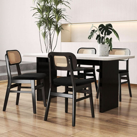 Black Rattan Dining Chairs Armless Farmhouse Style