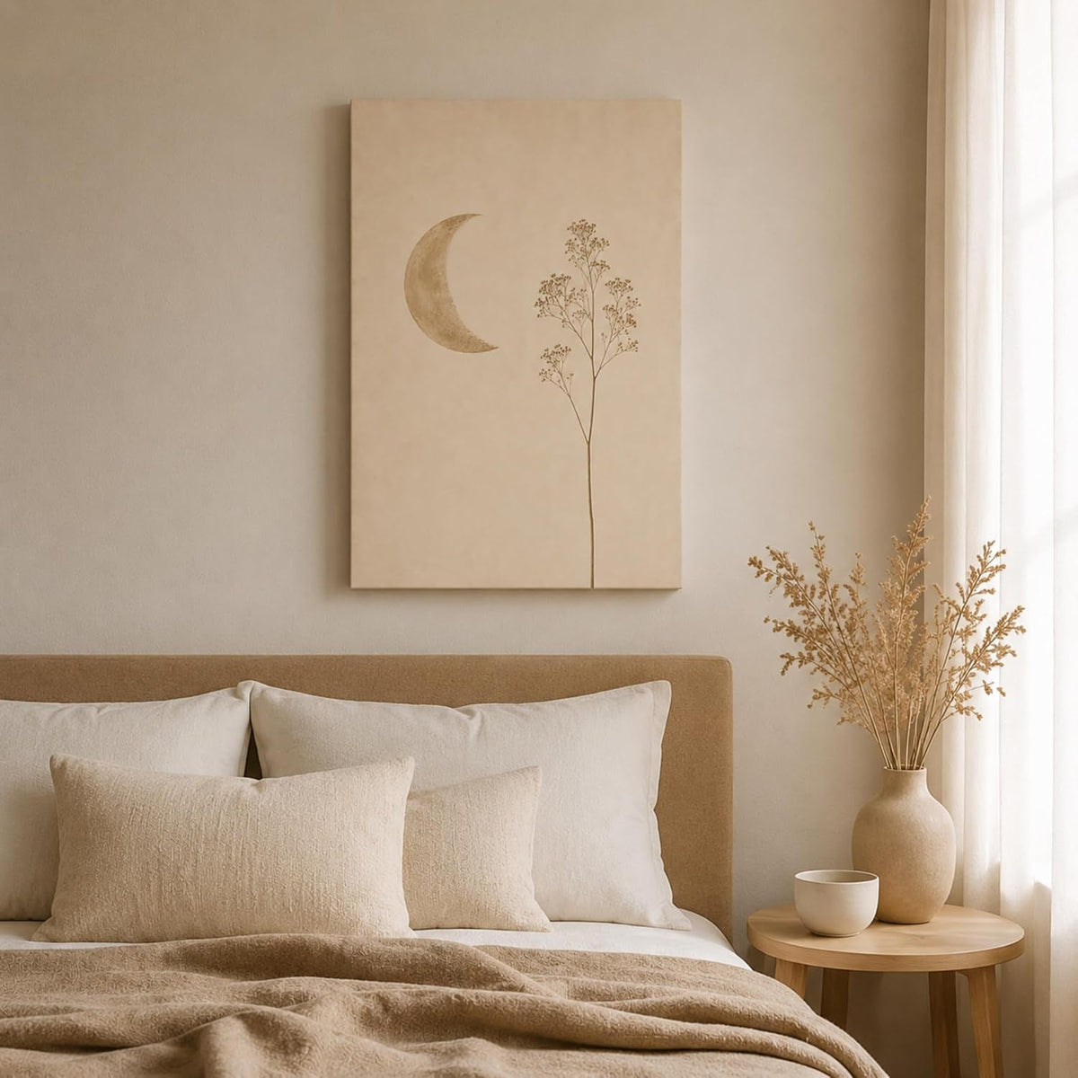 Moon Canvas Wall Art Neutral Palette Celestial Decor