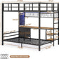 Black Full Over Twin Metal Bunk Bed With Desk LED Lights