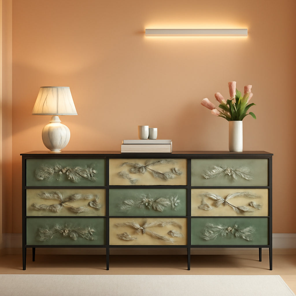 Oversize Nine Drawer Fabric Dresser Floral Pattern