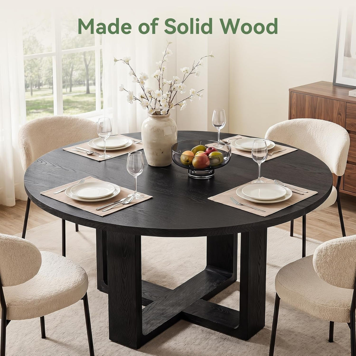 Round Dining Table 47.24 Black Luxurious Solid Wood