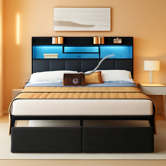 Queen Platform Bed Frame With Ultra comfortable Storage