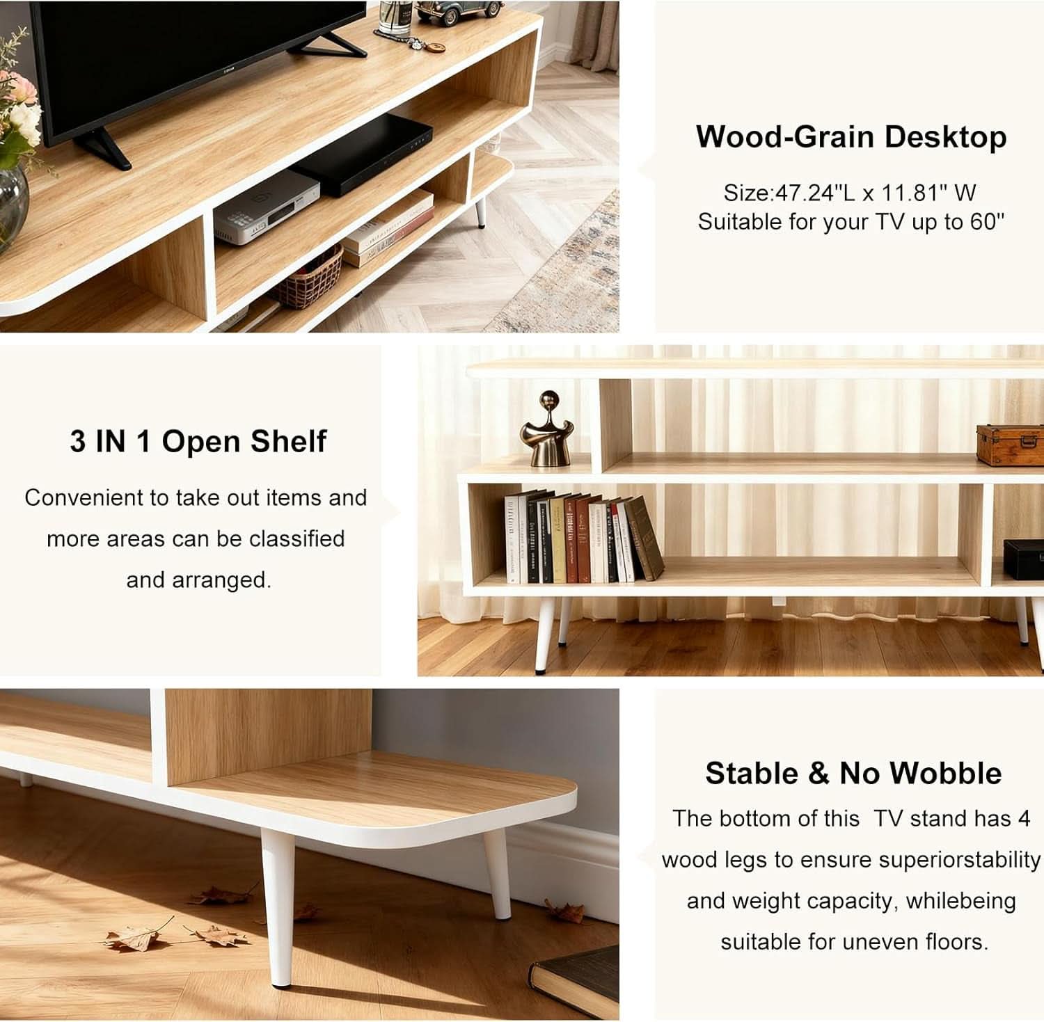 Walnut Finish 65 Inch TV Stand With Storage Cabinet Solutions-4