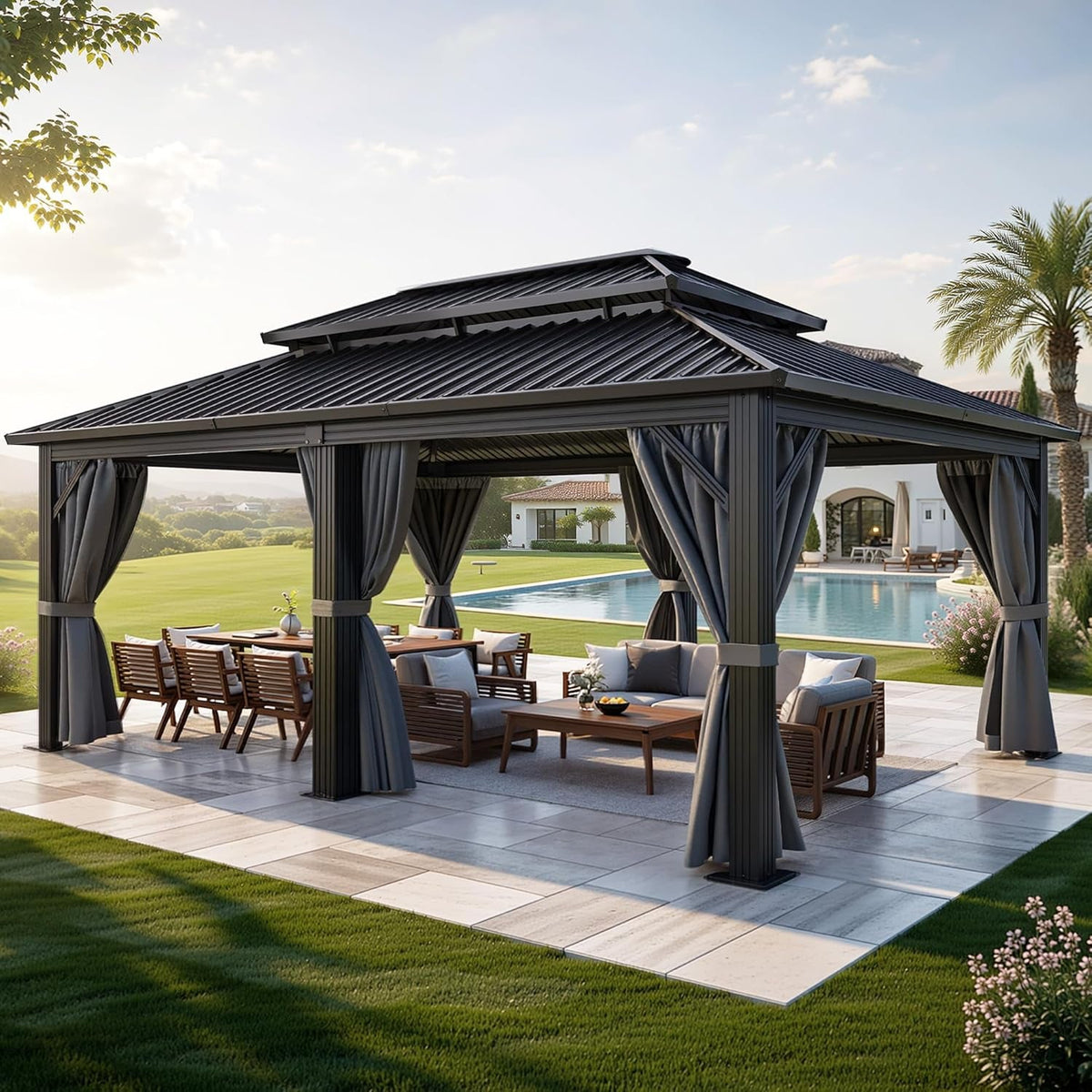 18x12 Ft WeatherResistant Aluminum Gazebo Netting Curtains