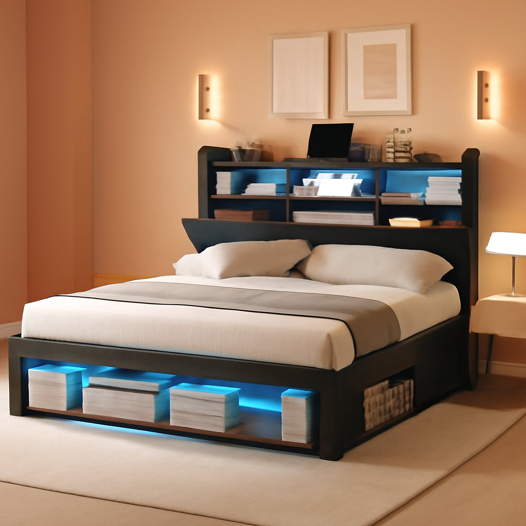 Queen Platform Bed Frame With Storage Drawers Black