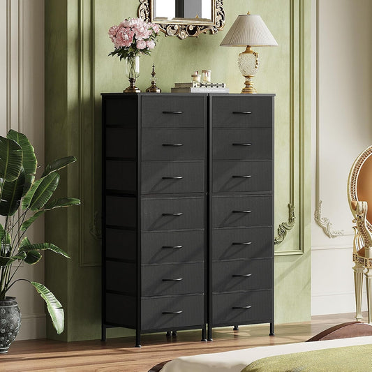 Black Extended Fabric Dresser Vertical Seven Drawers