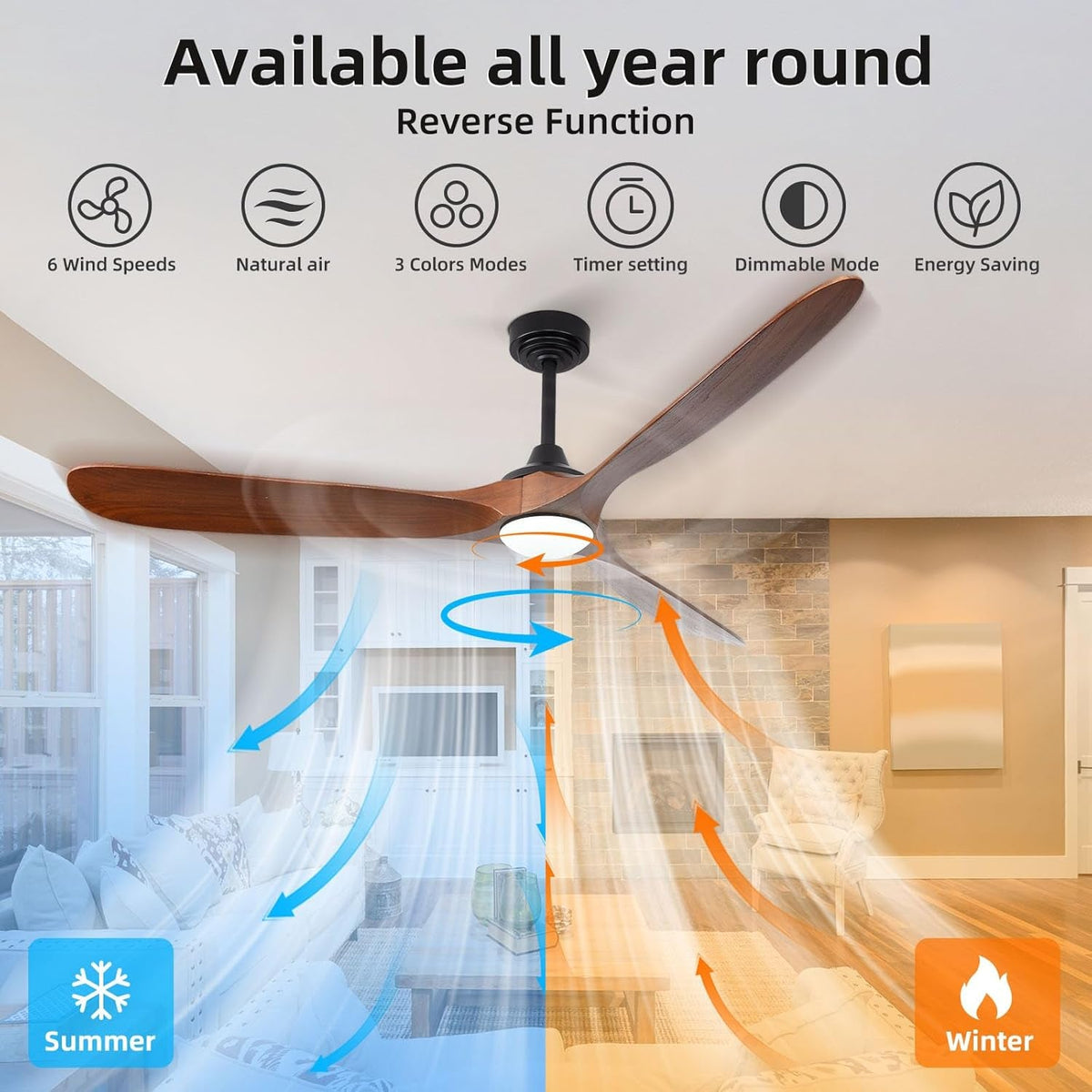 72-inch Walnut Outdoor Ceiling Fan With Lights