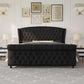 Queen Velvety Platform Bed Frame Black Upholstered