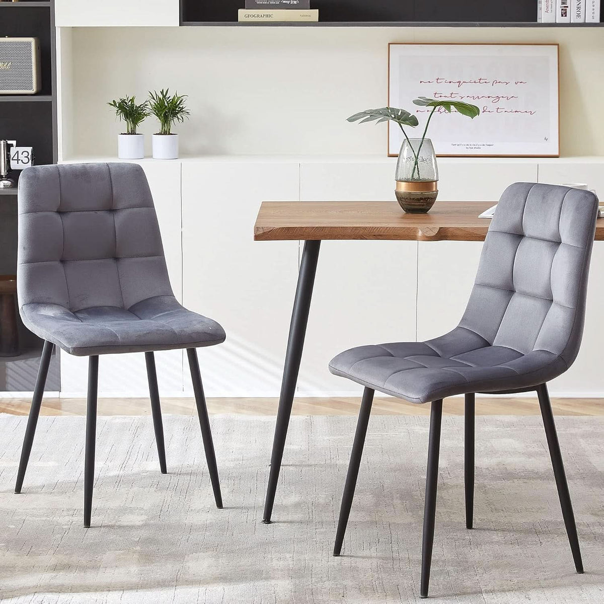 Grey Velvet Dining Chairs Set Of 4 With Metal Legs