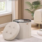 Round Folding Storage Ottoman Cappuccino Beige Velvet