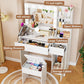 White Vanity Desk With Illuminated Cosmetics Storage