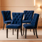 Tufted Velvet Dining Chairs Set of 4 Blue With Nailhead Back