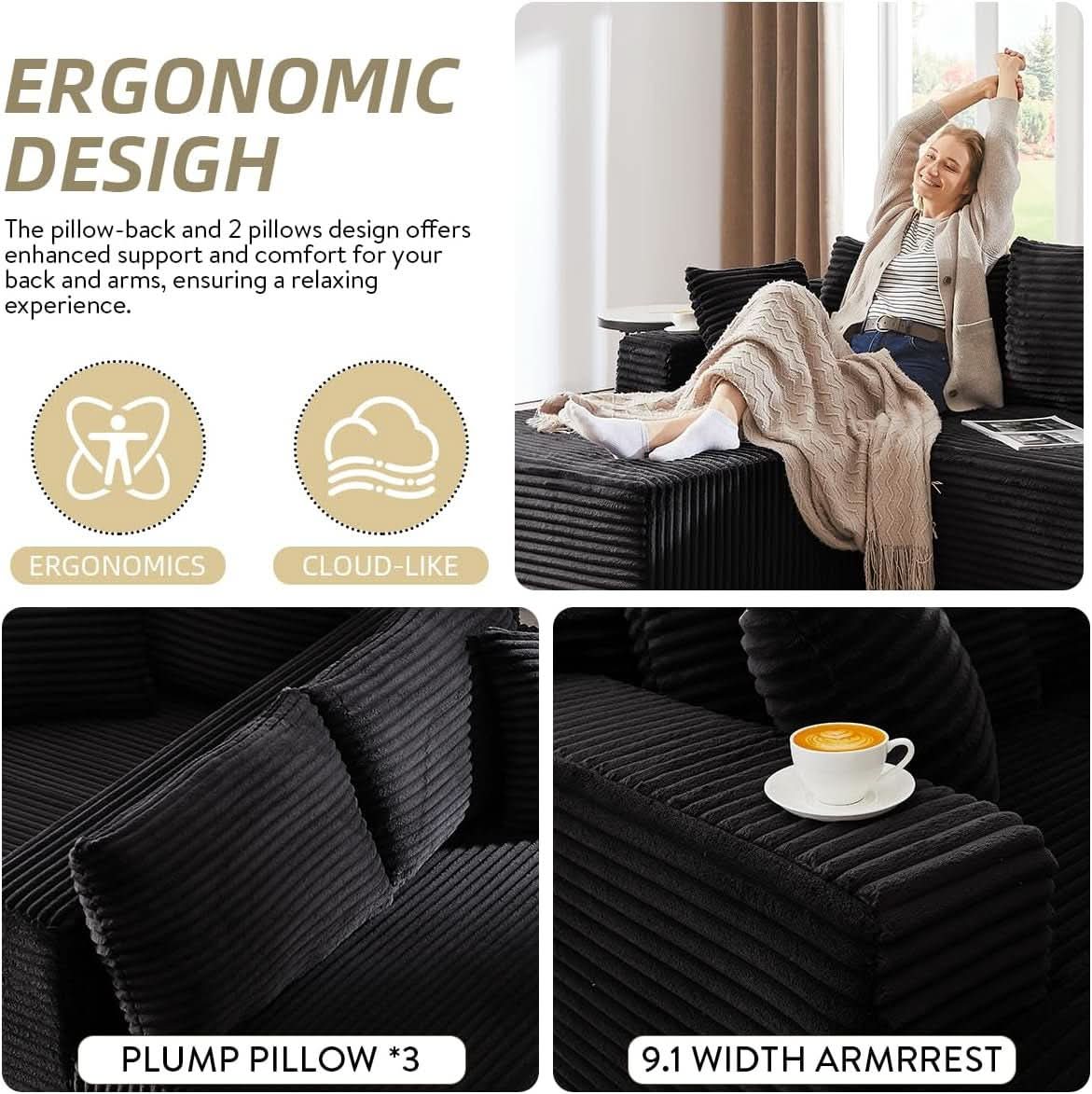 104 Inch L Shape Modular Sectional Couch with Chaise