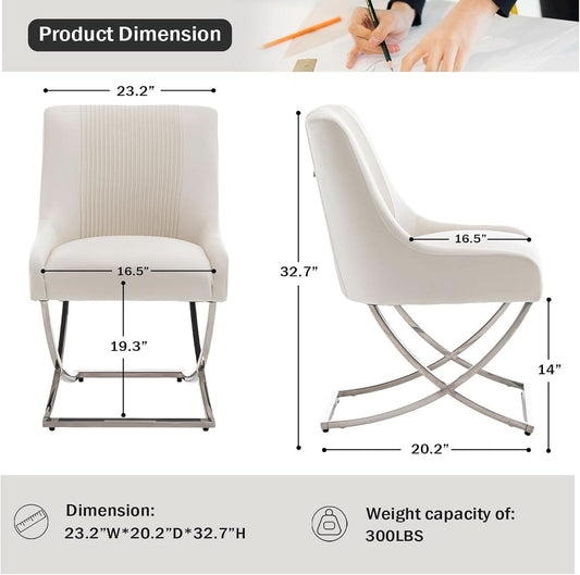 Beige Velvet Upholstered Contemporary Dining Chair Duo