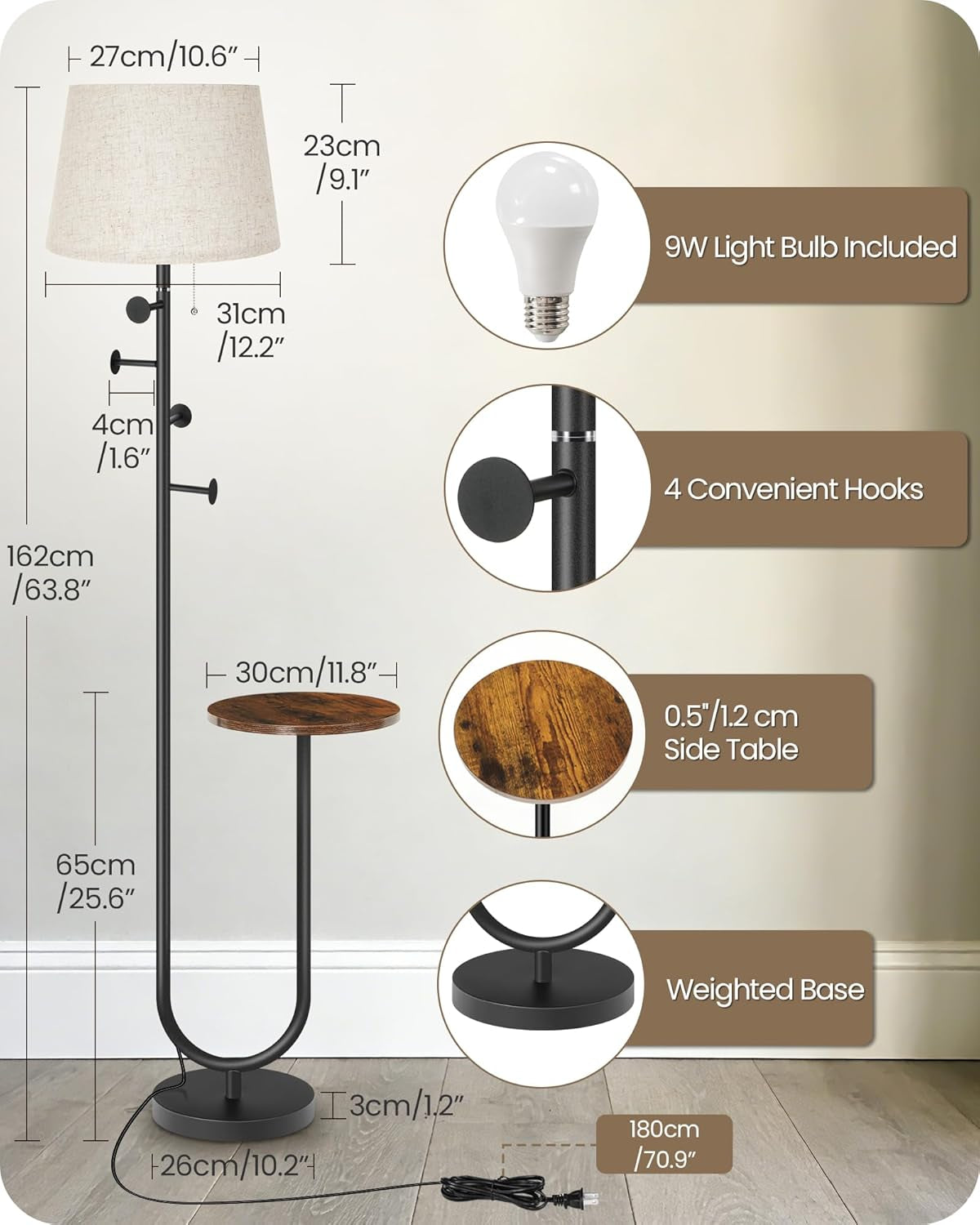 Rustic Brown Floor Lamp With ThreeColorTemperature