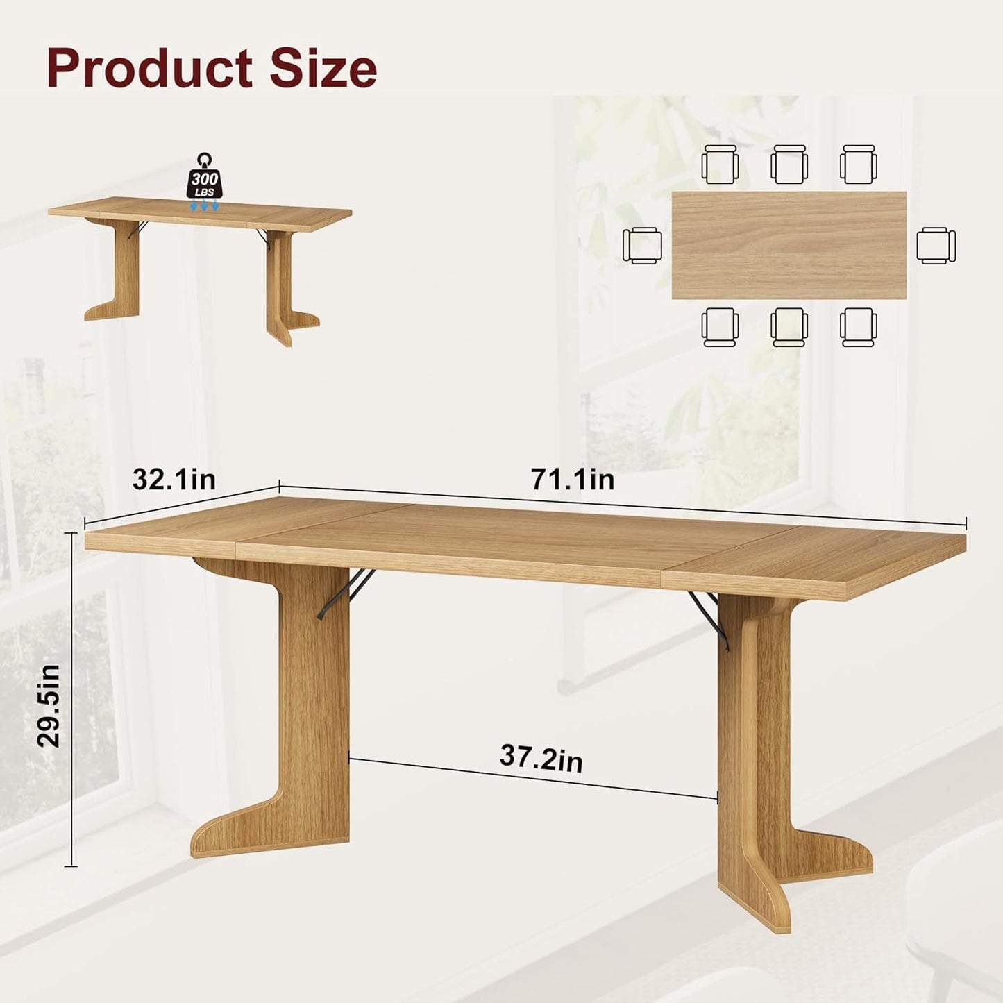 71Inch Elegant Oak Rectangular Dining Table Durable