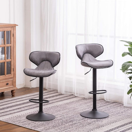 Weathered Gray Upholstery Adjustable Swivel Barstools Set