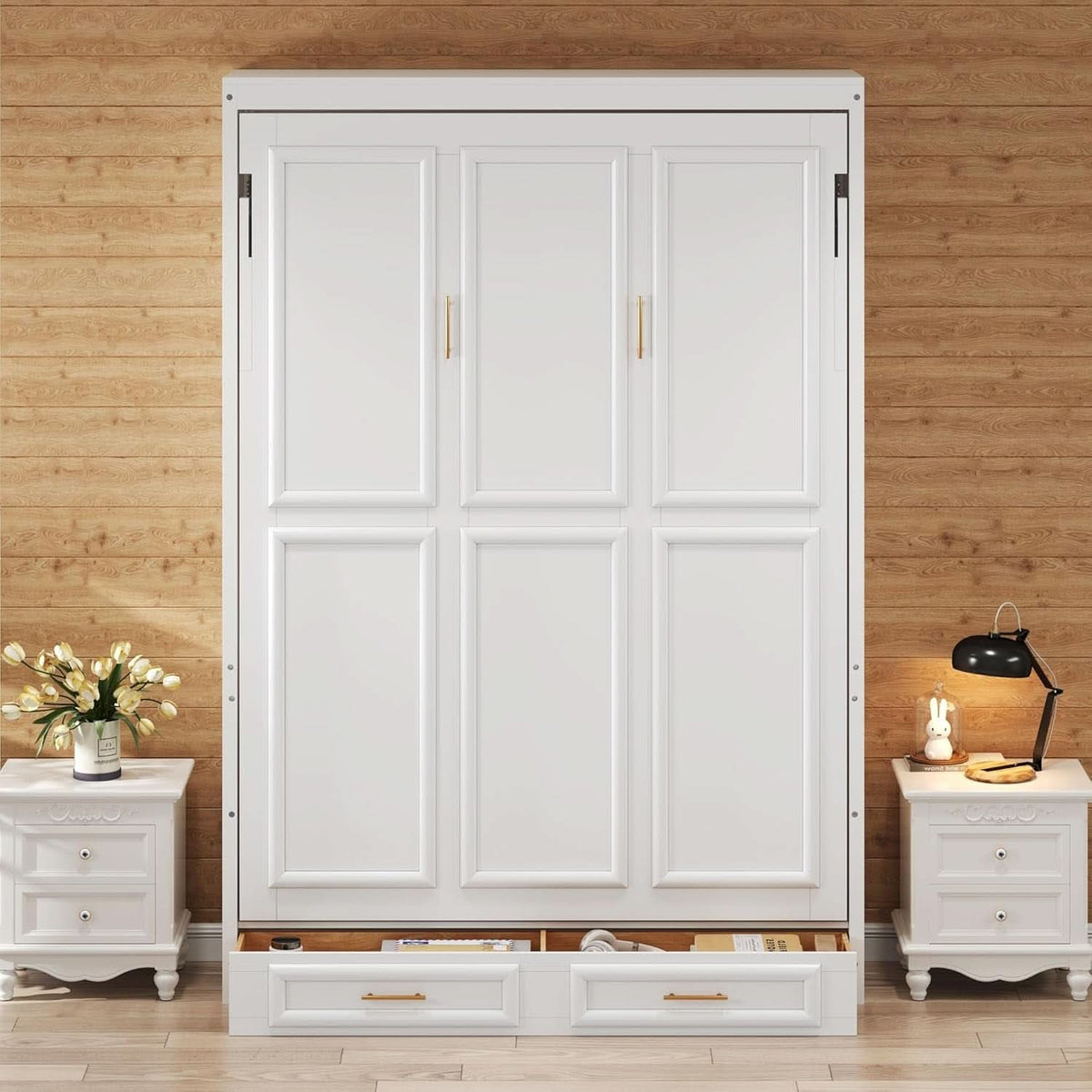 Premium SolidWood FullSize Murphy Bed Cabinet Drawers-3