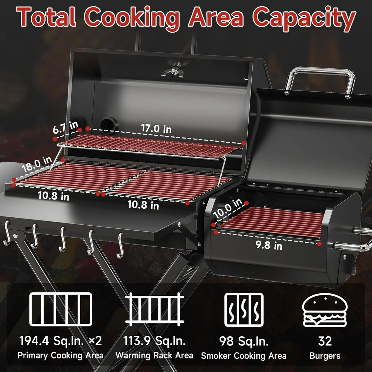 Foldable Portable Charcoal Grill With Smoking Function