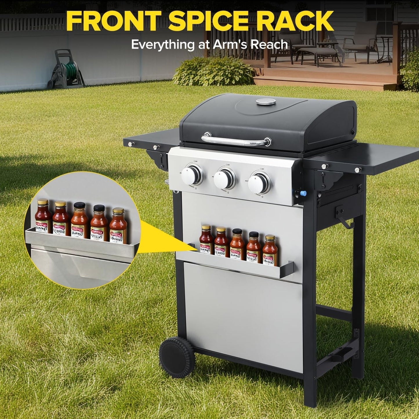 Three-Burner Propane Grill 30,000 BTU Stainless Steel