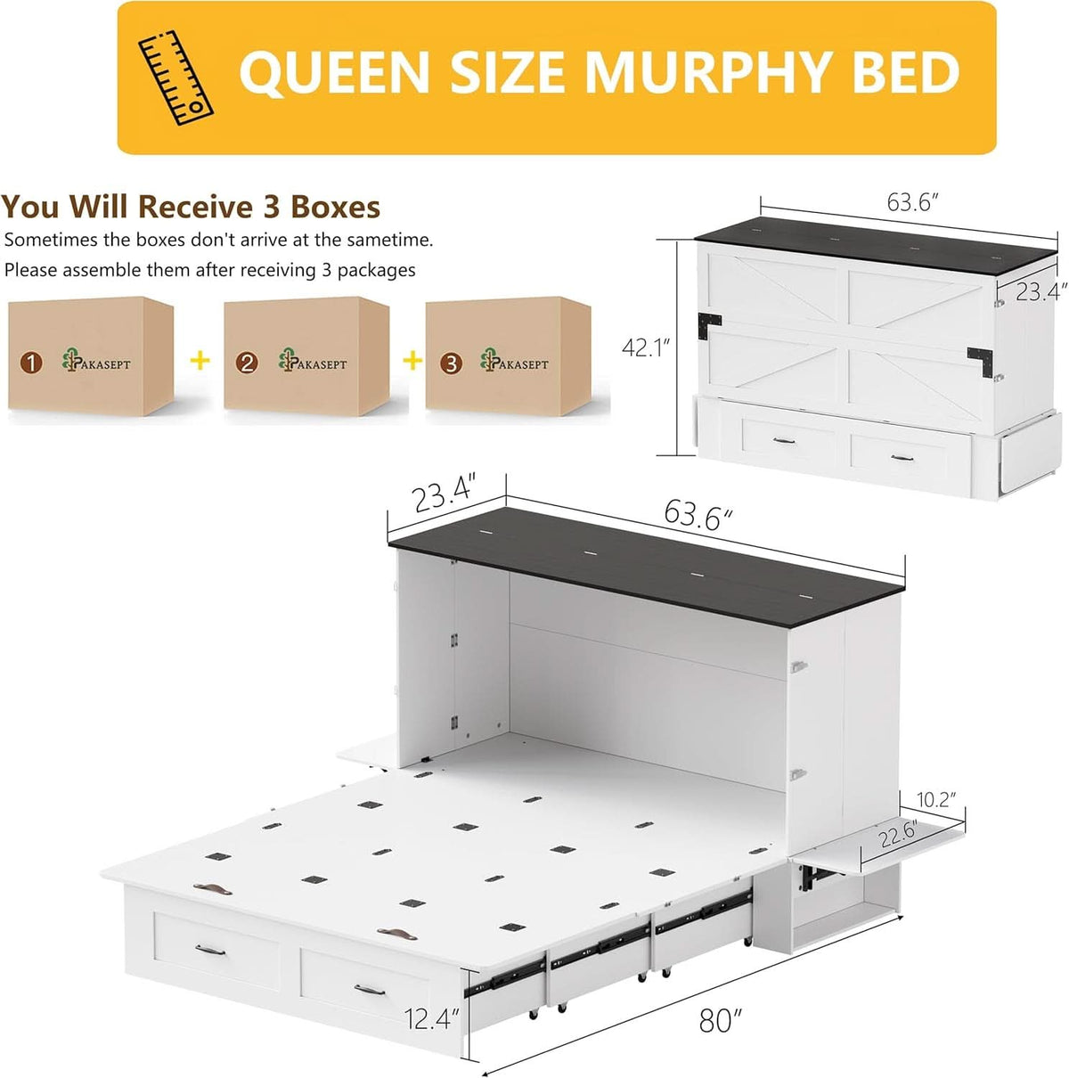 Queen Murphy Cabinet Bed With Storage Charging Station-2