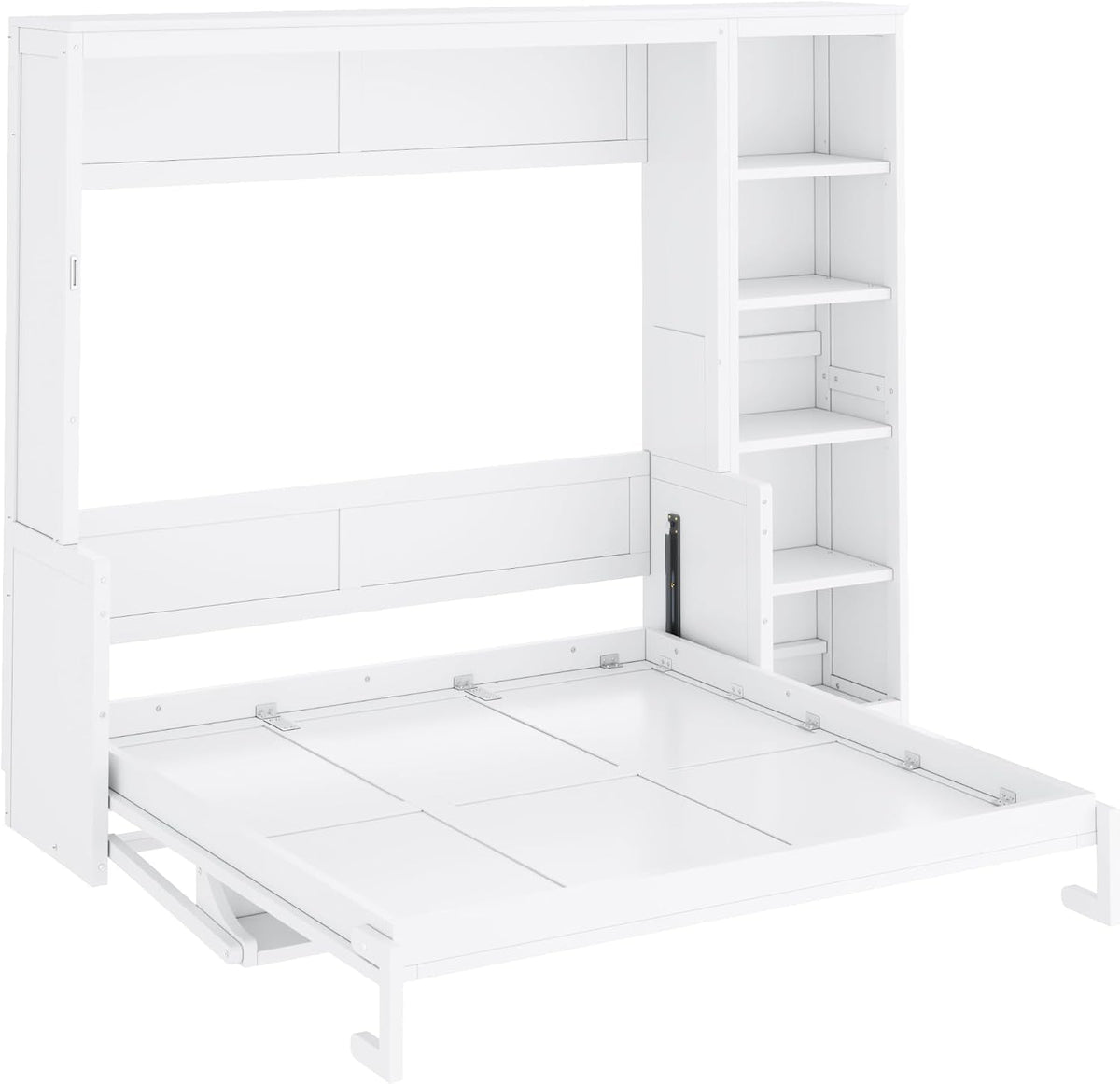 Queen Murphy Bed Desk Workspace Integrated Bookshelf White