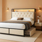 Beige Velvet Platform Bed Frame With Storage Drawers Included