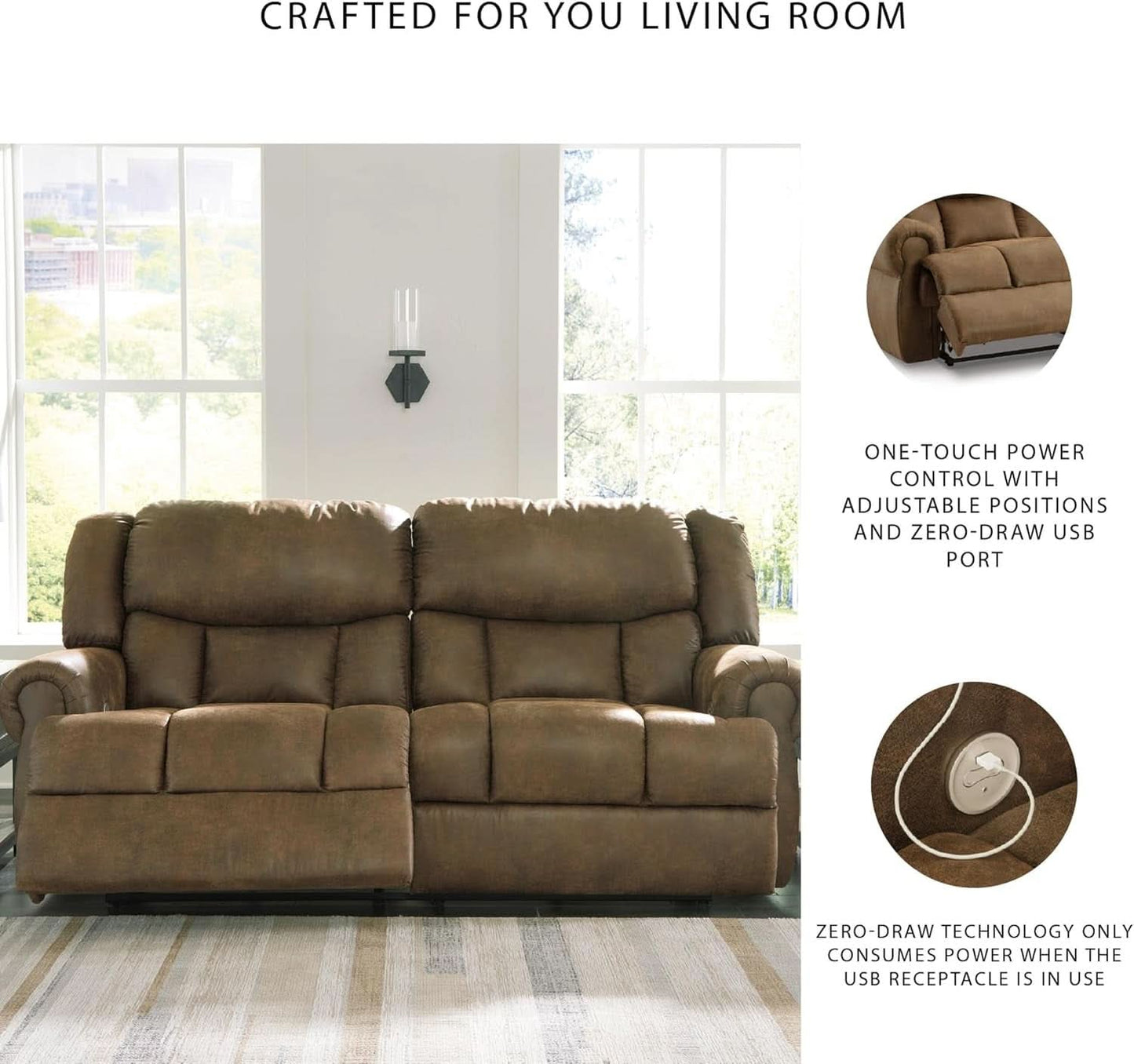 Dark Brown Luxuriously Electric Reclining Sofa USB