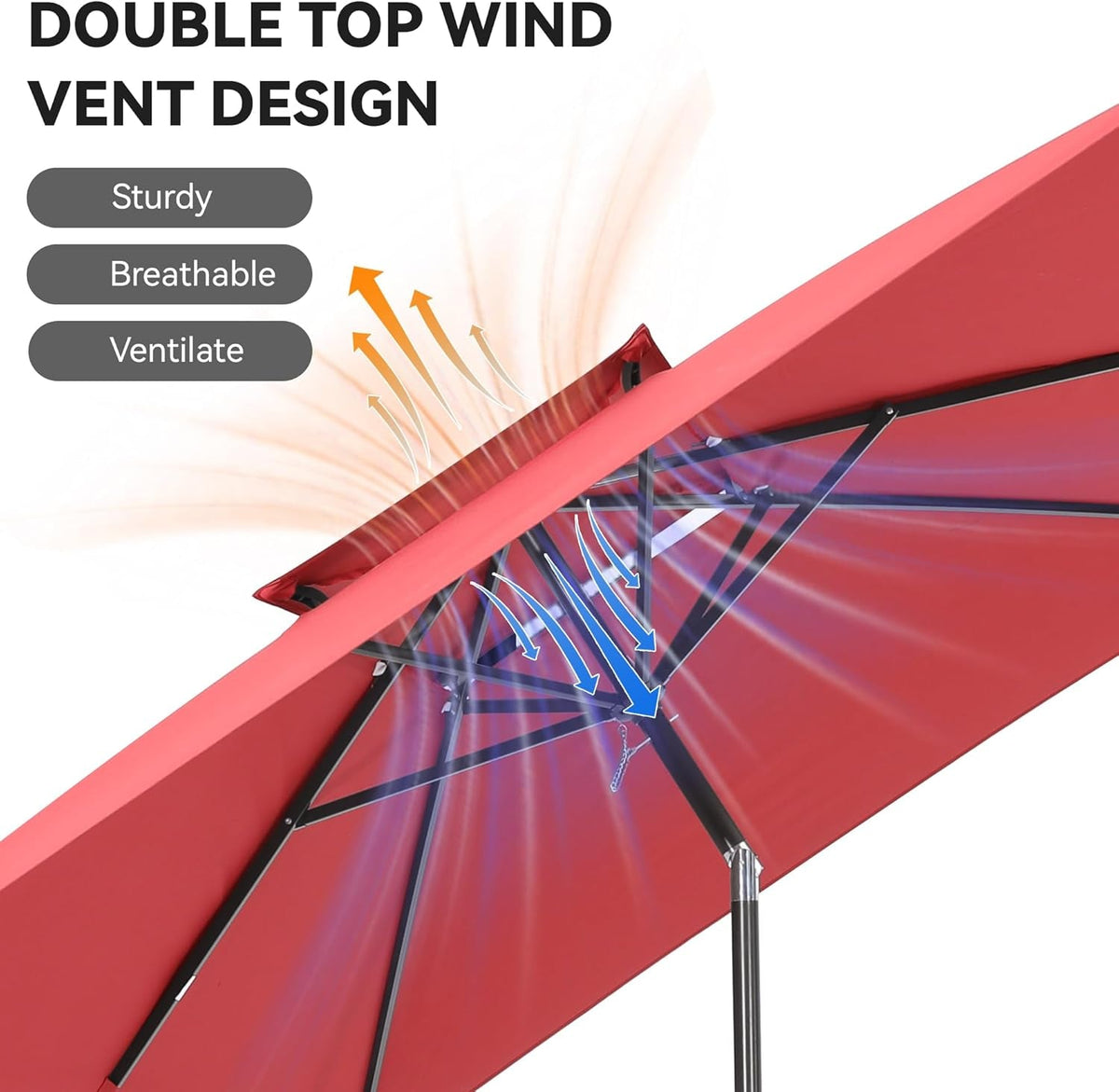 Rectangular Outdoor Umbrella 6.6x10 UVProtected WineRed