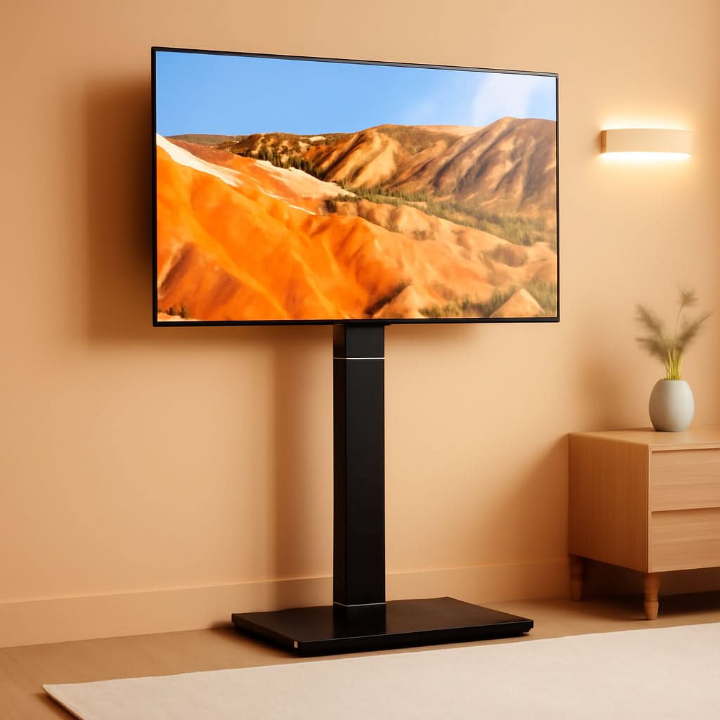 Black Floor TV Stand Tempered Glass Height Adjustable