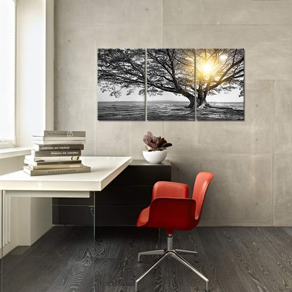 Three Piece Black White Tree Landscape Framed Canvas-4