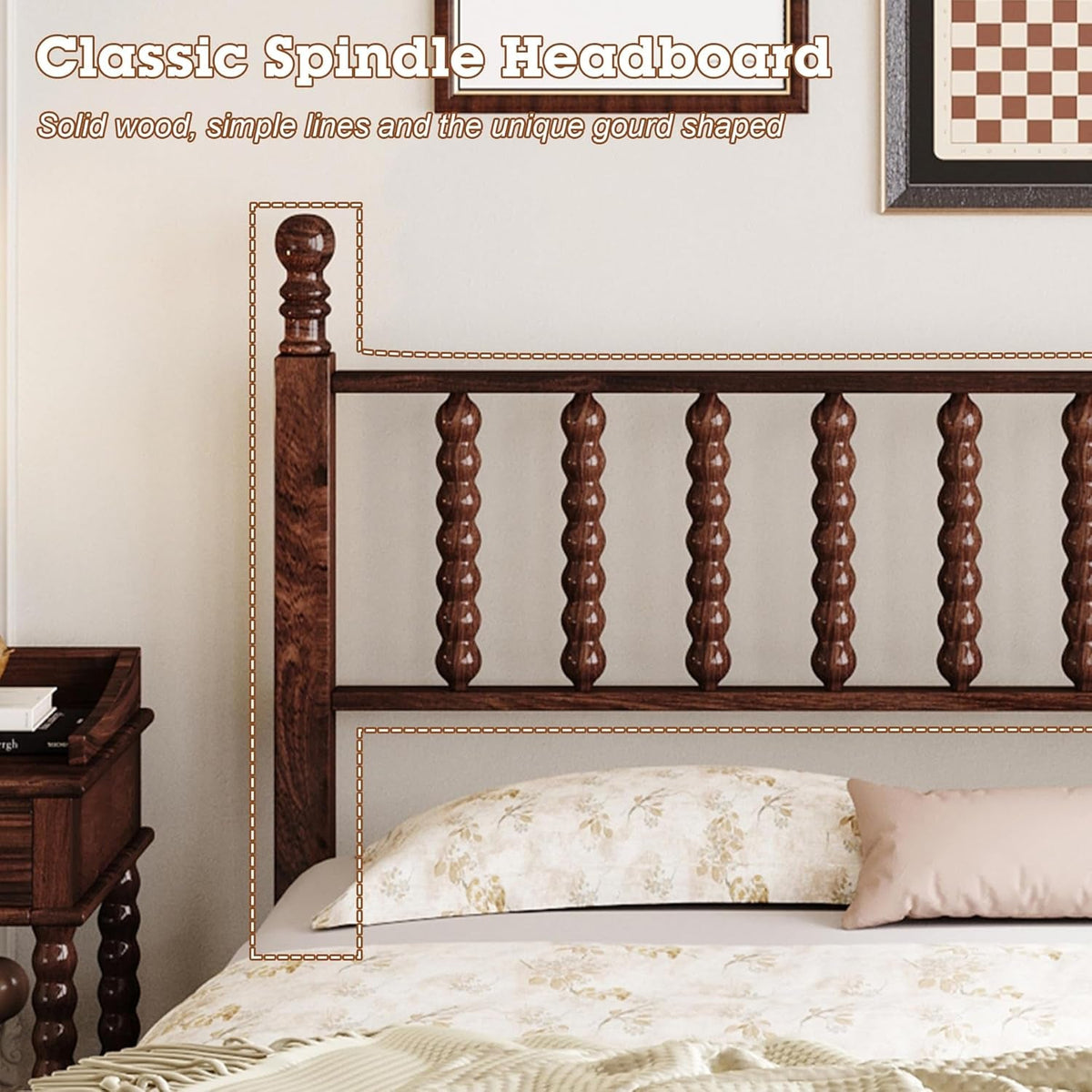 Victorian Walnut Spindle Headboard Queen Platform Bed