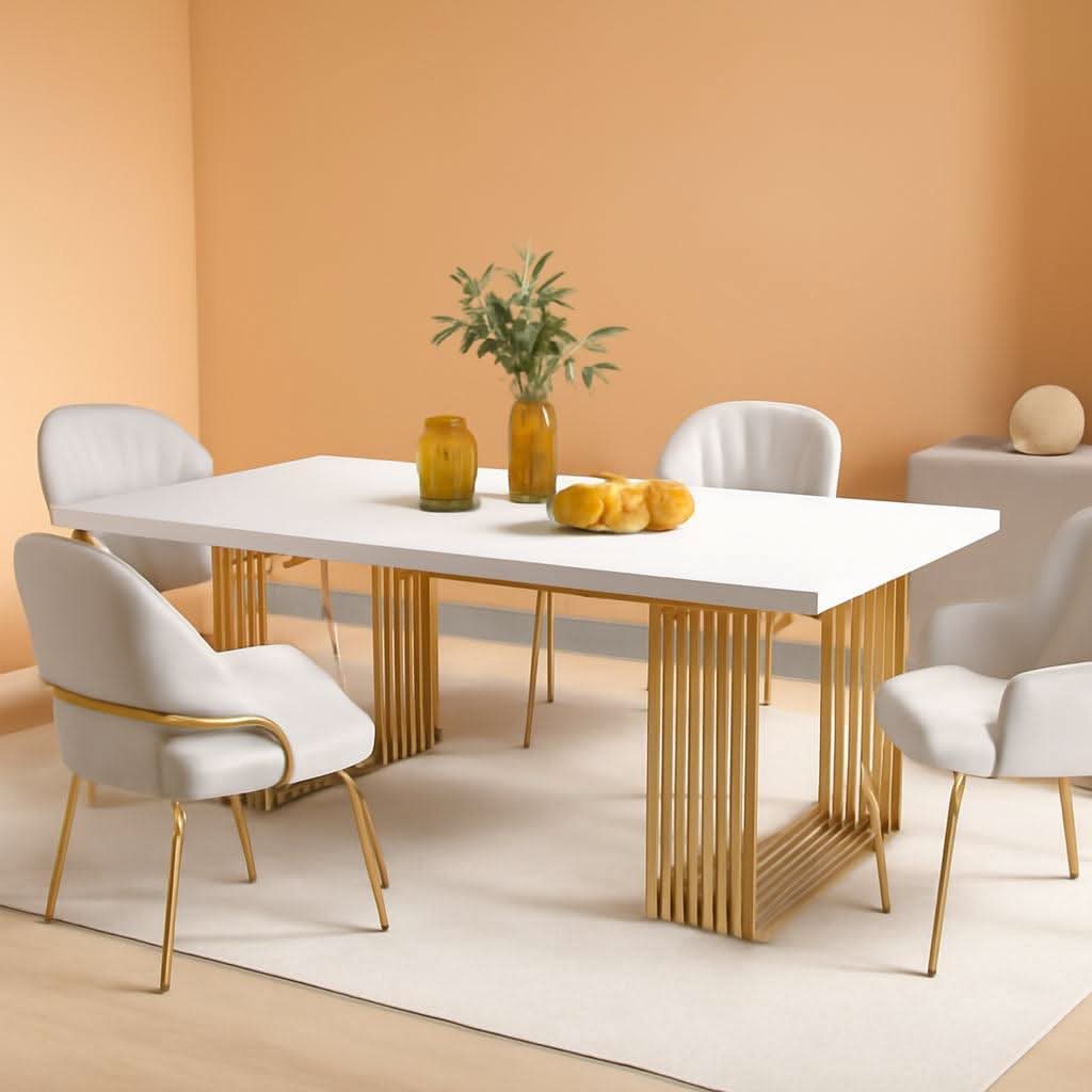 White Gold Wood Dining Table 70 Inch Rectangular For Dining Room-0