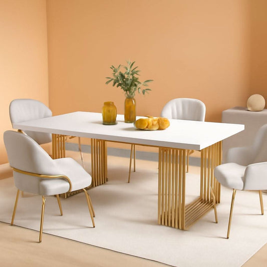 White Gold Wood Dining Table 70 Inch Rectangular For Dining Room-0