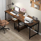 79Inch RusticBrown Double Desk With Storage Drawer