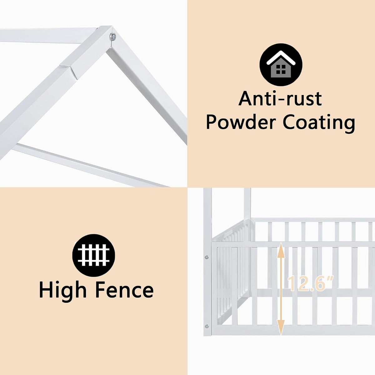 Premium Powder Coated Metal Montessori Floor Bed White