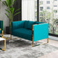 57 Inch Teal Velvet Loveseat For Living Room High Density Foam-2