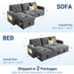 84 Inch Sleeper Sofa Bed Dark Grey Velvet With LED Storage