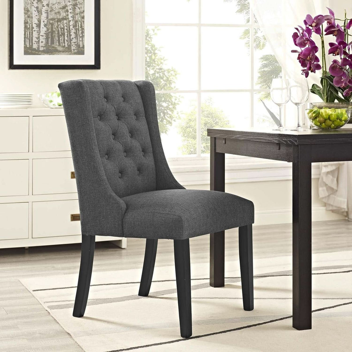 Gray Tufted Upholstered Parsons Dining Chair Contemporary