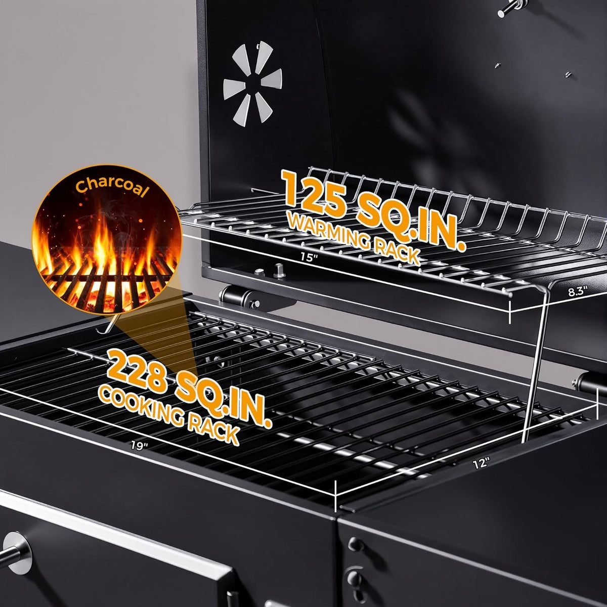 Charcoal Grill With Weatherproof Foldable Side Tables
