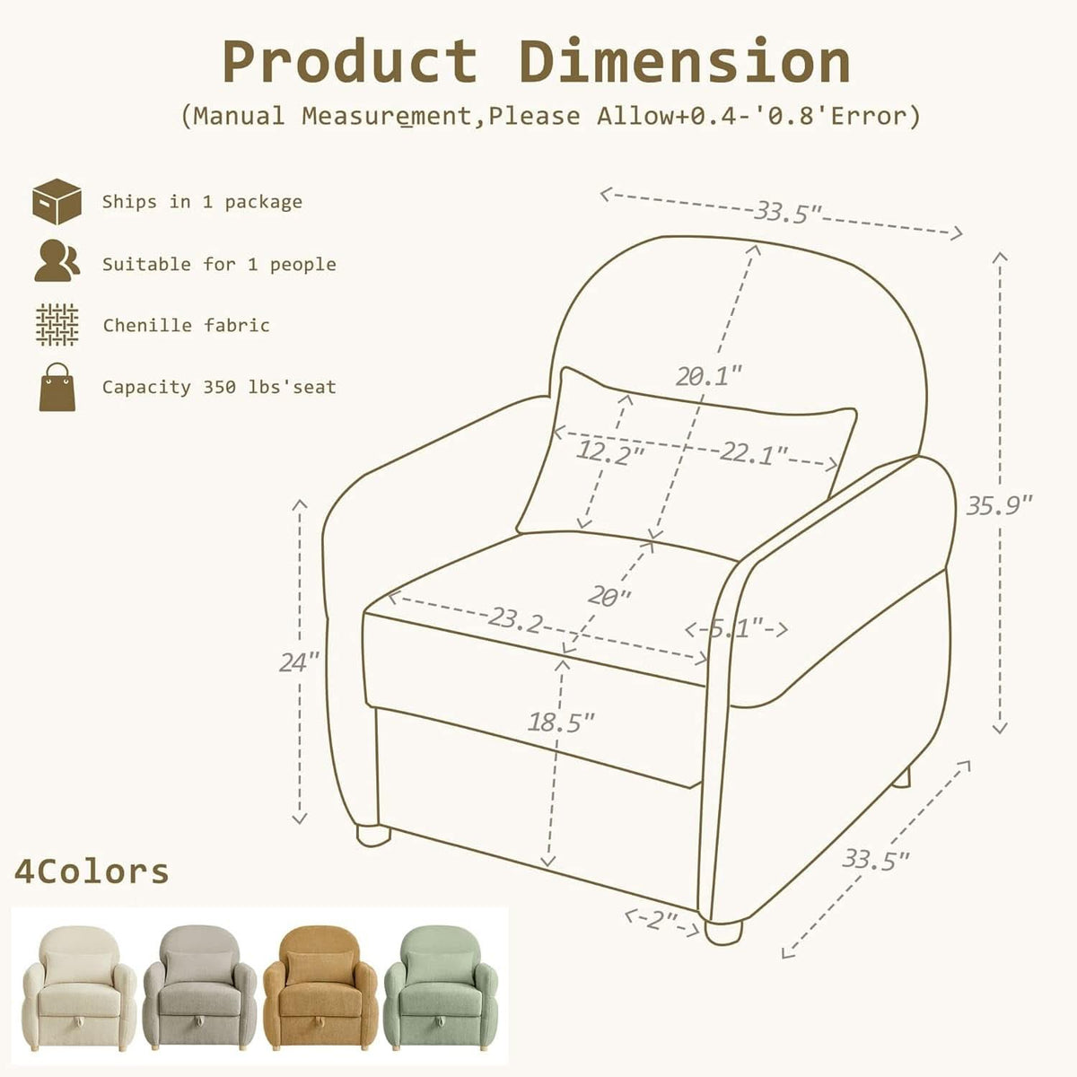 33Point5Inch Modern Reading Chair With HiddenStorage